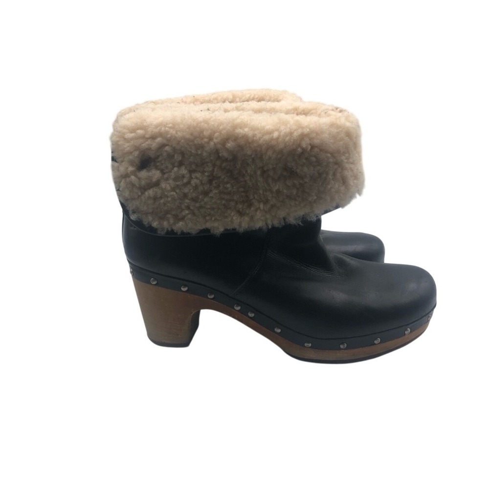 Ugg women's ‎ Lynnea Leather Sheering black Clog Boot Size 7
